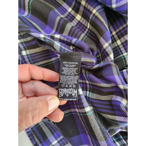 Born Scum Bottom Feeder Shirt Mens Medium Purple Black Plaid Flannel Button Down - Picture 16 of 16